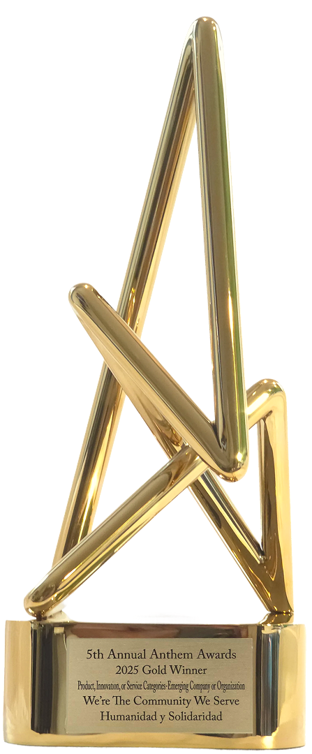 Gold Anthem Award trophy for the 2025 Gold Winner recognizing Humanity and Solidarity in community service.